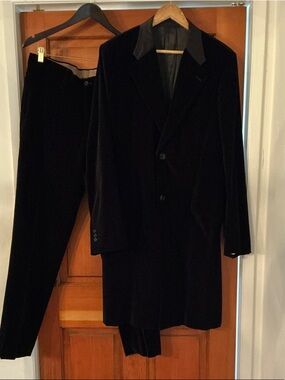 Miu Miu Men's Black Velvet Suit Jacket and Trousers